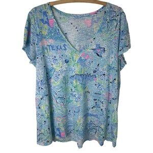 LILLY PULITZER Etta V-Neck Lilly Loves Texas T-Shirt Size XL